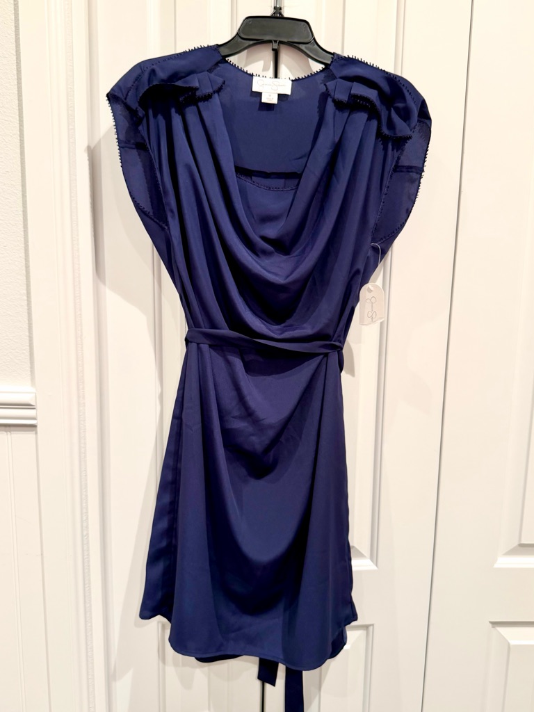 Nwt Jessica Simpson Navy Draped Belted Dress M